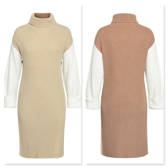 Colorblock Knit Sweater Dress Turtleneck - Picture 15 of 16